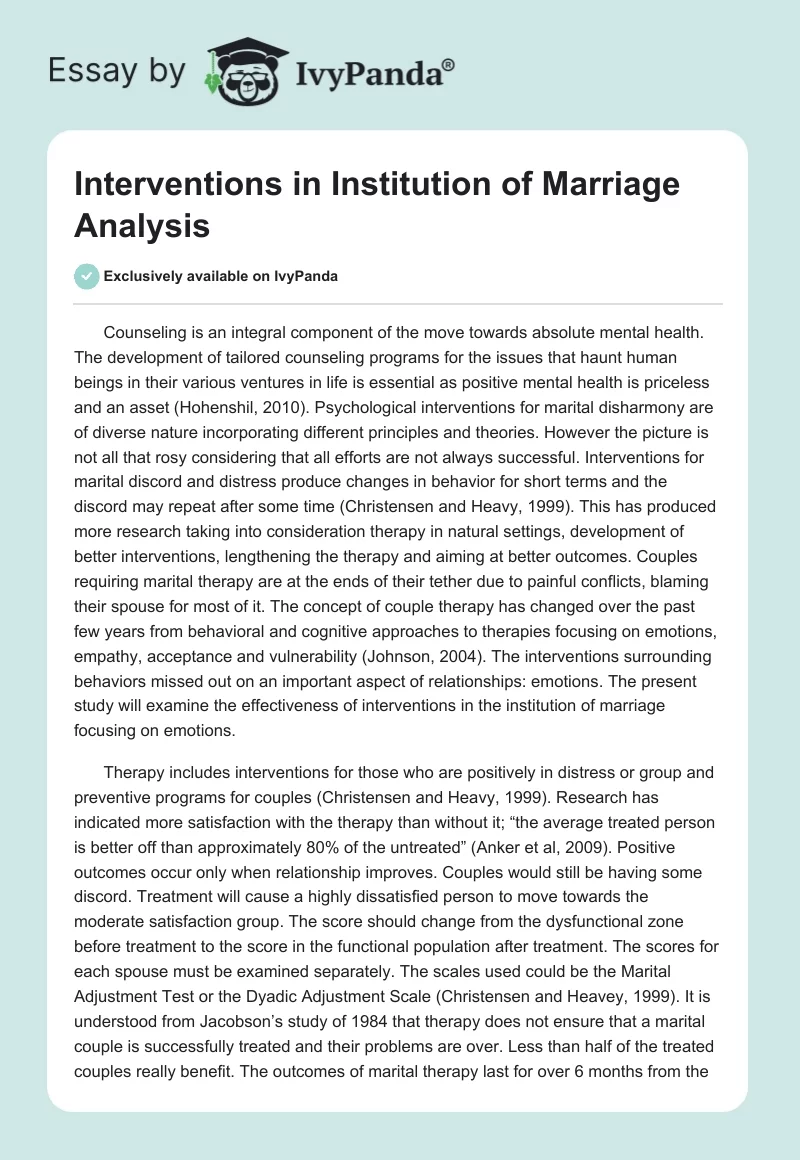Interventions in Institution of Marriage Analysis. Page 1