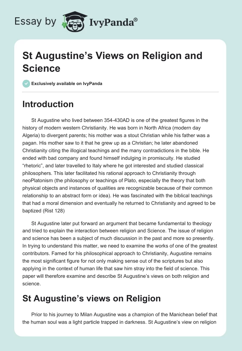 St Augustine’s Views on Religion and Science. Page 1