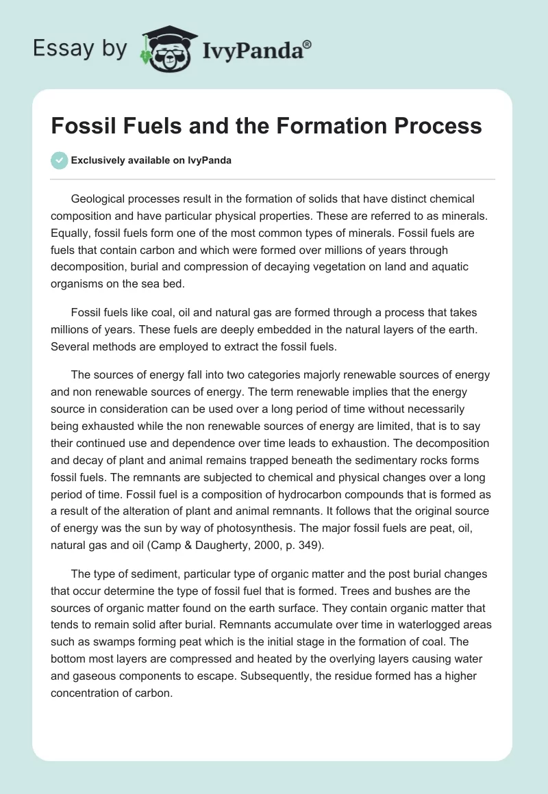 Fossil Fuels and the Formation Process. Page 1