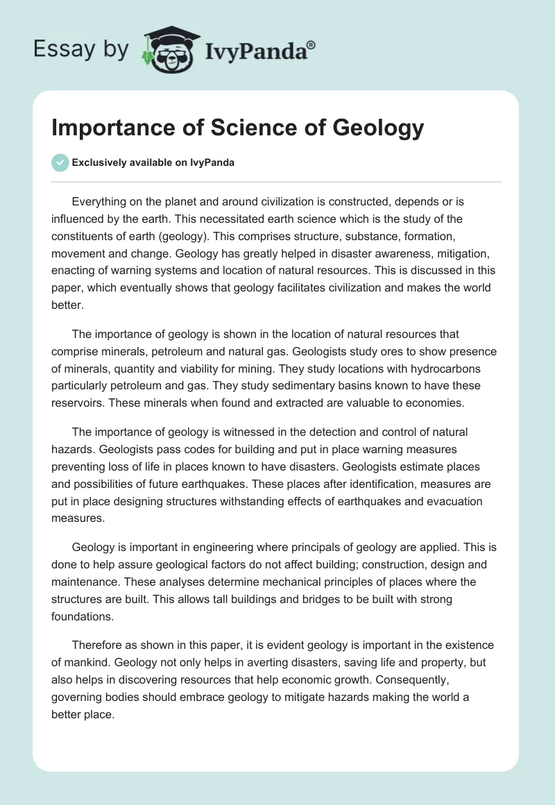 Importance of Science of Geology. Page 1