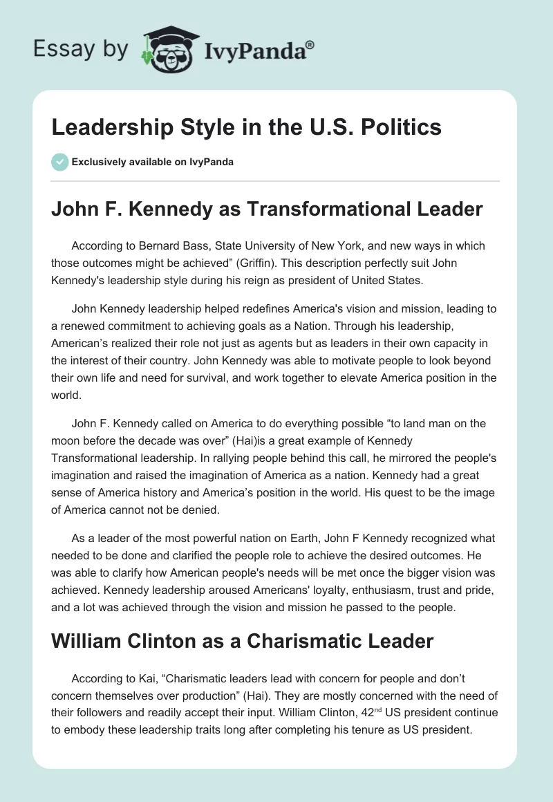 Leadership Style in the U.S. Politics. Page 1