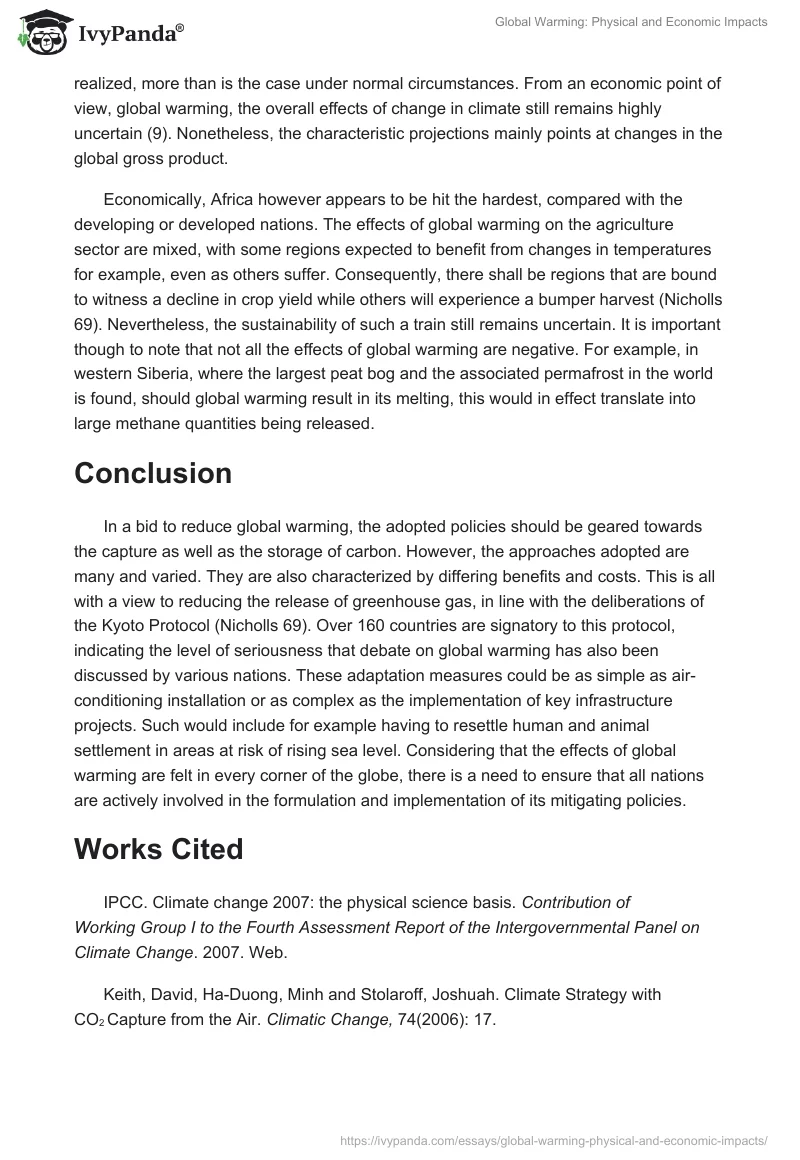 Global Warming: Physical and Economic Impacts. Page 3