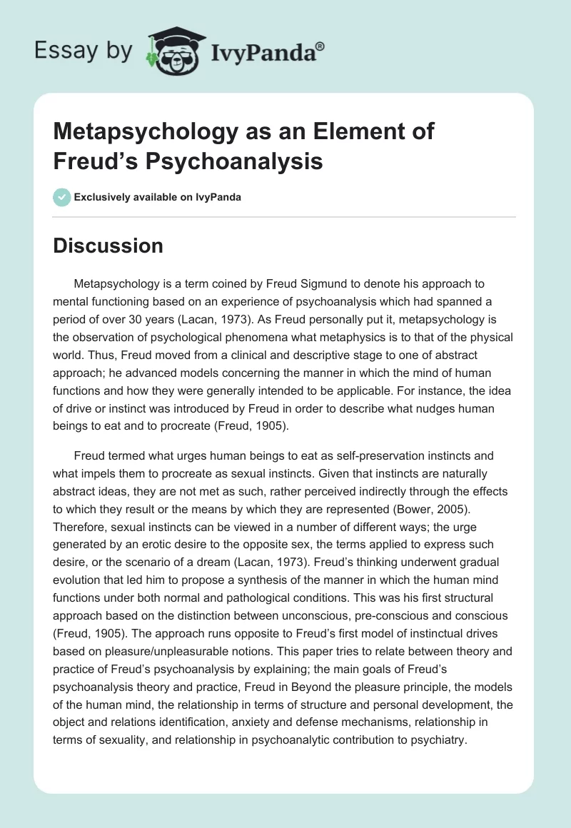 Metapsychology as an Element of Freud’s Psychoanalysis. Page 1