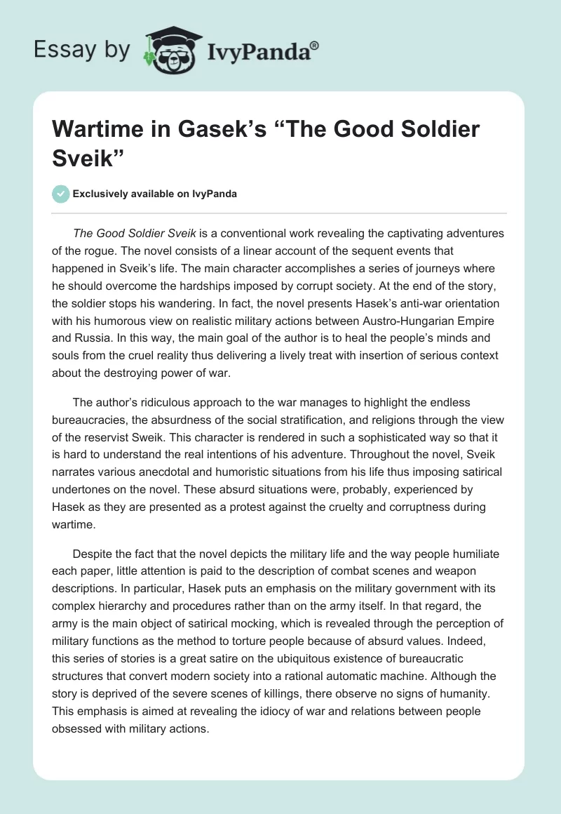 Wartime in Gasek’s “The Good Soldier Sveik”. Page 1