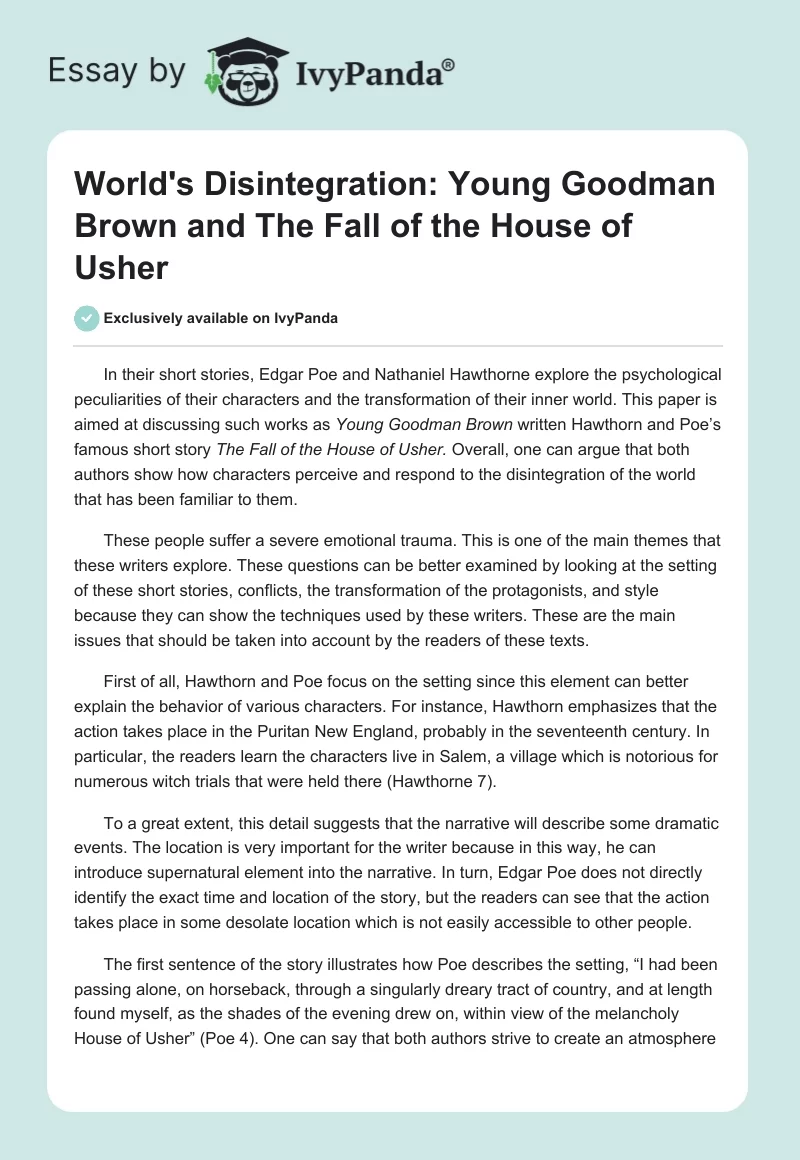 World's Disintegration: "Young Goodman Brown" and "The Fall of the House of Usher". Page 1