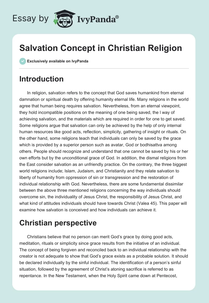 Salvation Concept in Christian Religion. Page 1