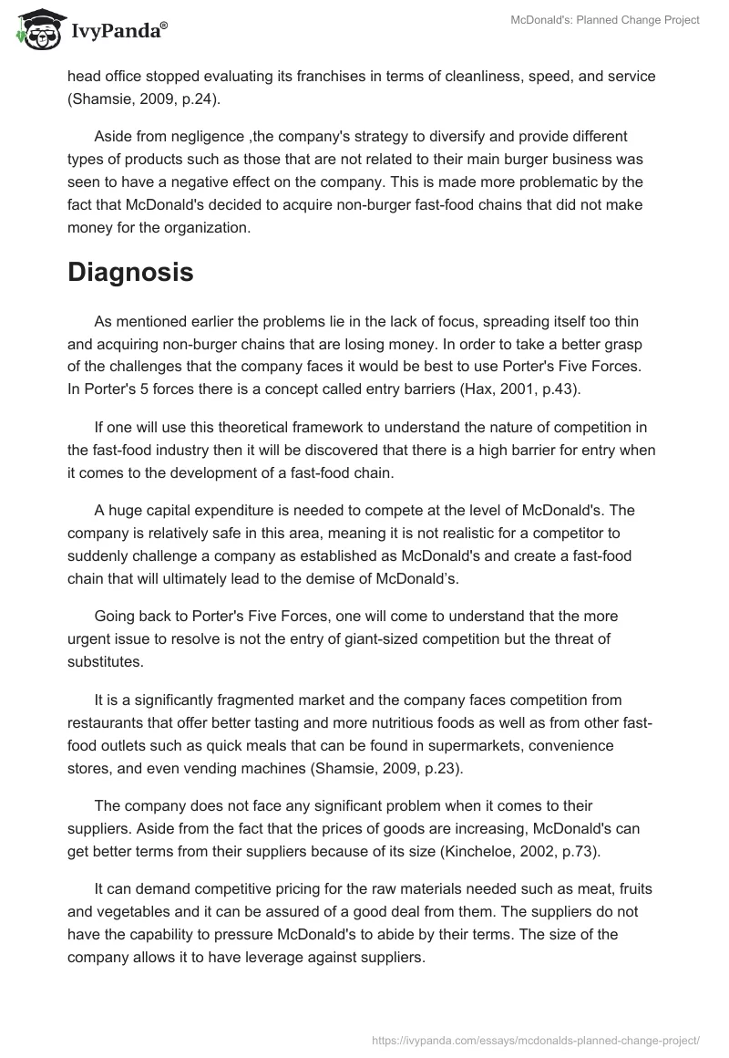 McDonald's: Planned Change Project. Page 2