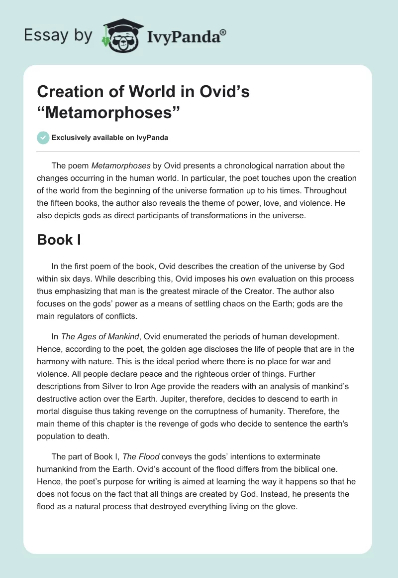 Creation of World in Ovid’s “Metamorphoses”. Page 1