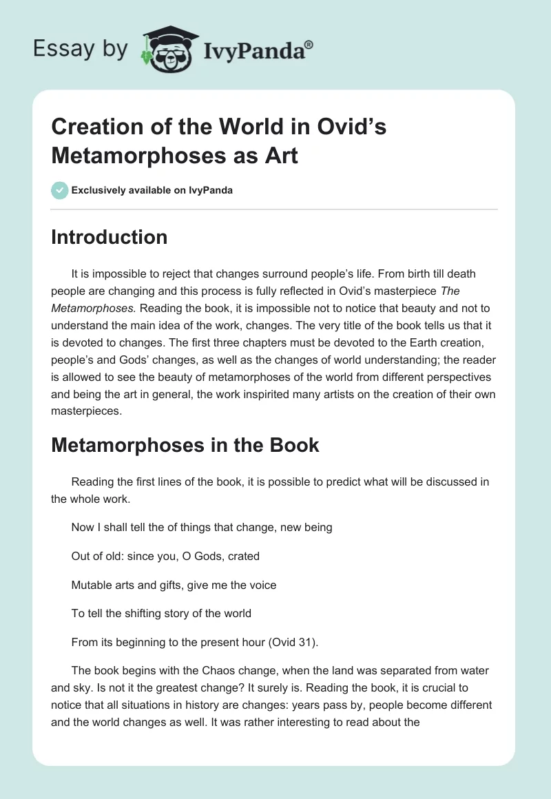 Creation of the World in Ovid’s Metamorphoses as Art. Page 1