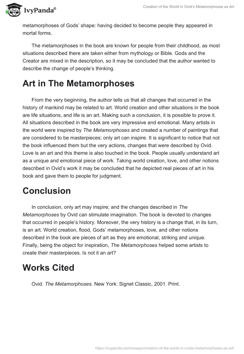 Creation of the World in Ovid’s Metamorphoses as Art. Page 2