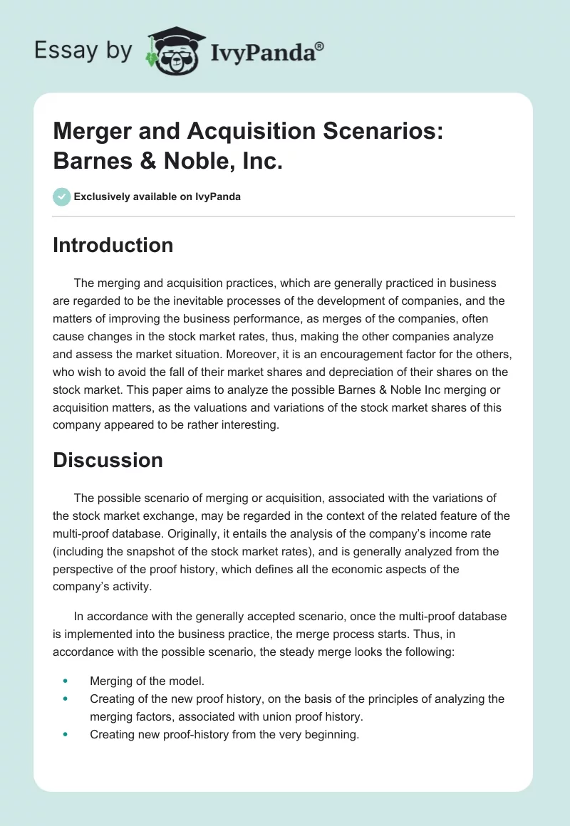 Merger and Acquisition Scenarios: Barnes & Noble, Inc.. Page 1