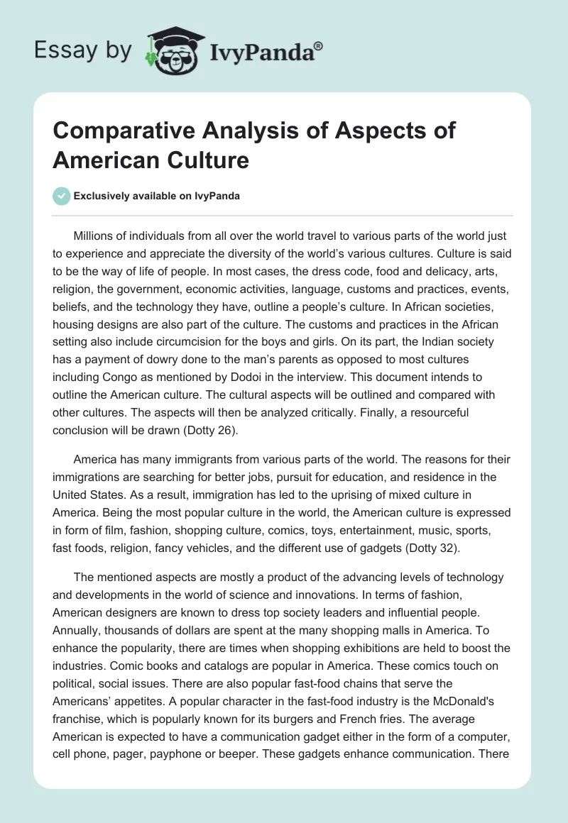 Comparative Analysis of Aspects of American Culture. Page 1