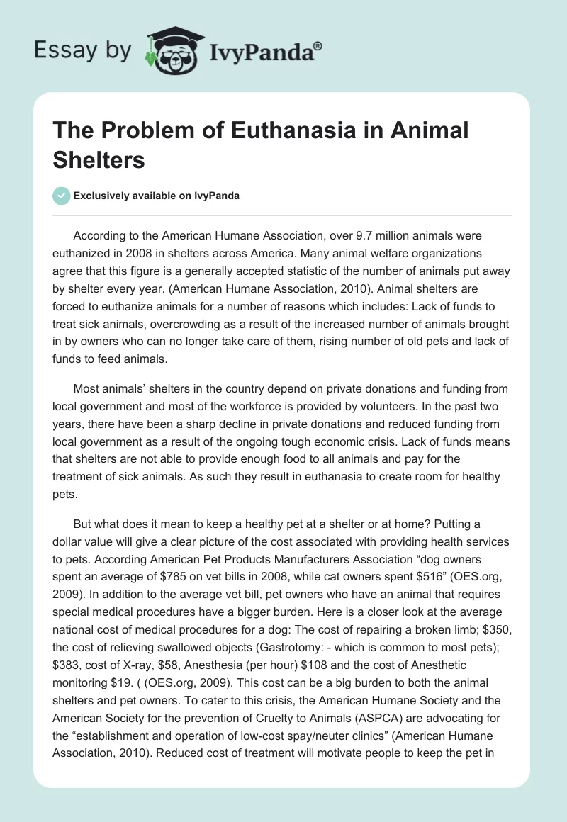 The Problem of Euthanasia in Animal Shelters. Page 1