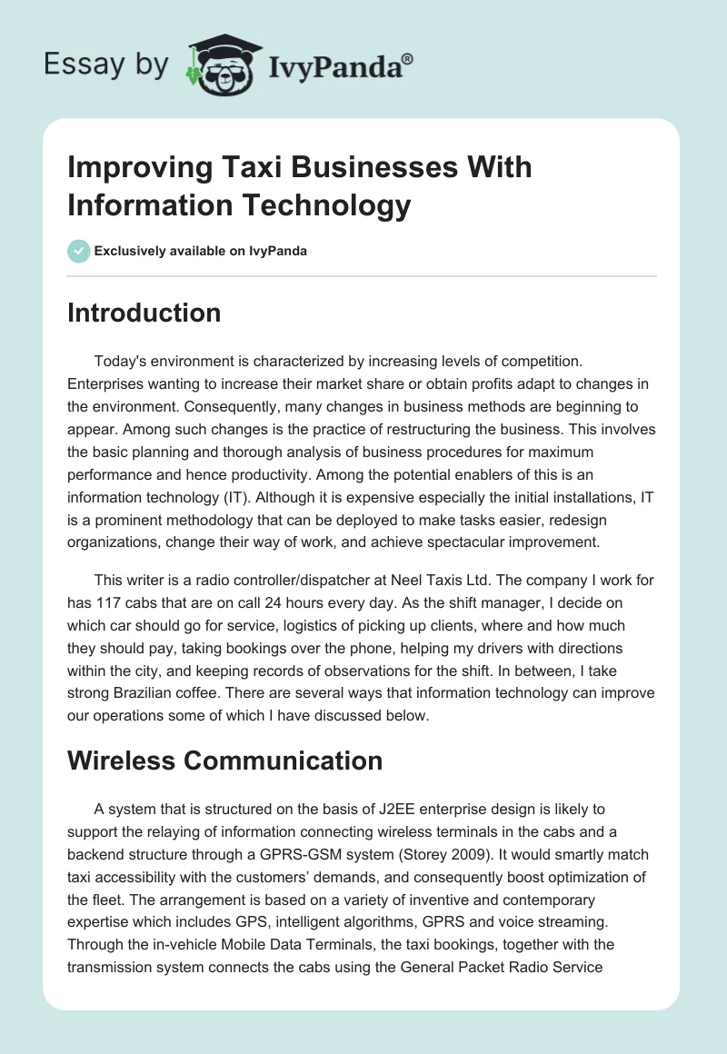 Improving Taxi Businesses With Information Technology. Page 1