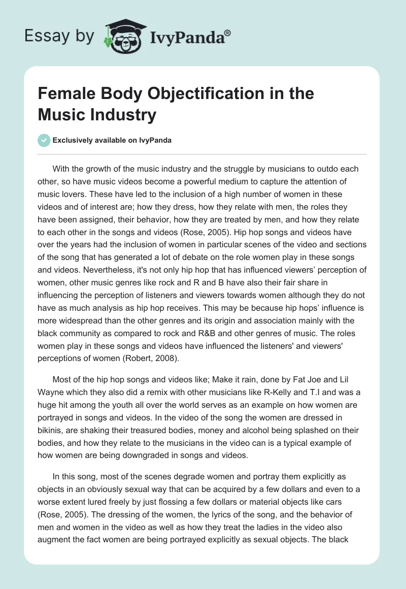 Female Body Objectification in the Music Industry. Page 1