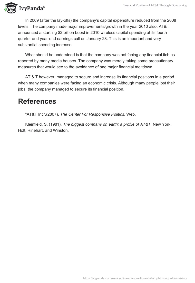 Financial Position of AT&T Through Downsizing. Page 2