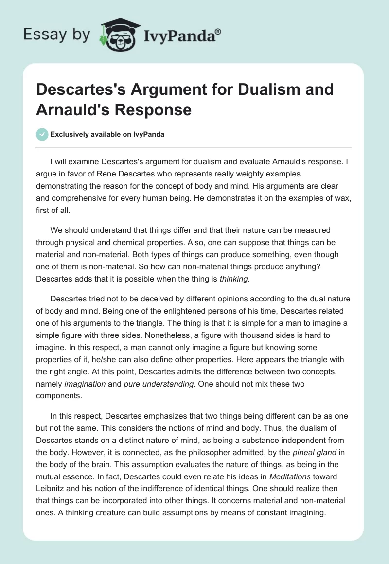 Descartes's Argument for Dualism and Arnauld's Response. Page 1