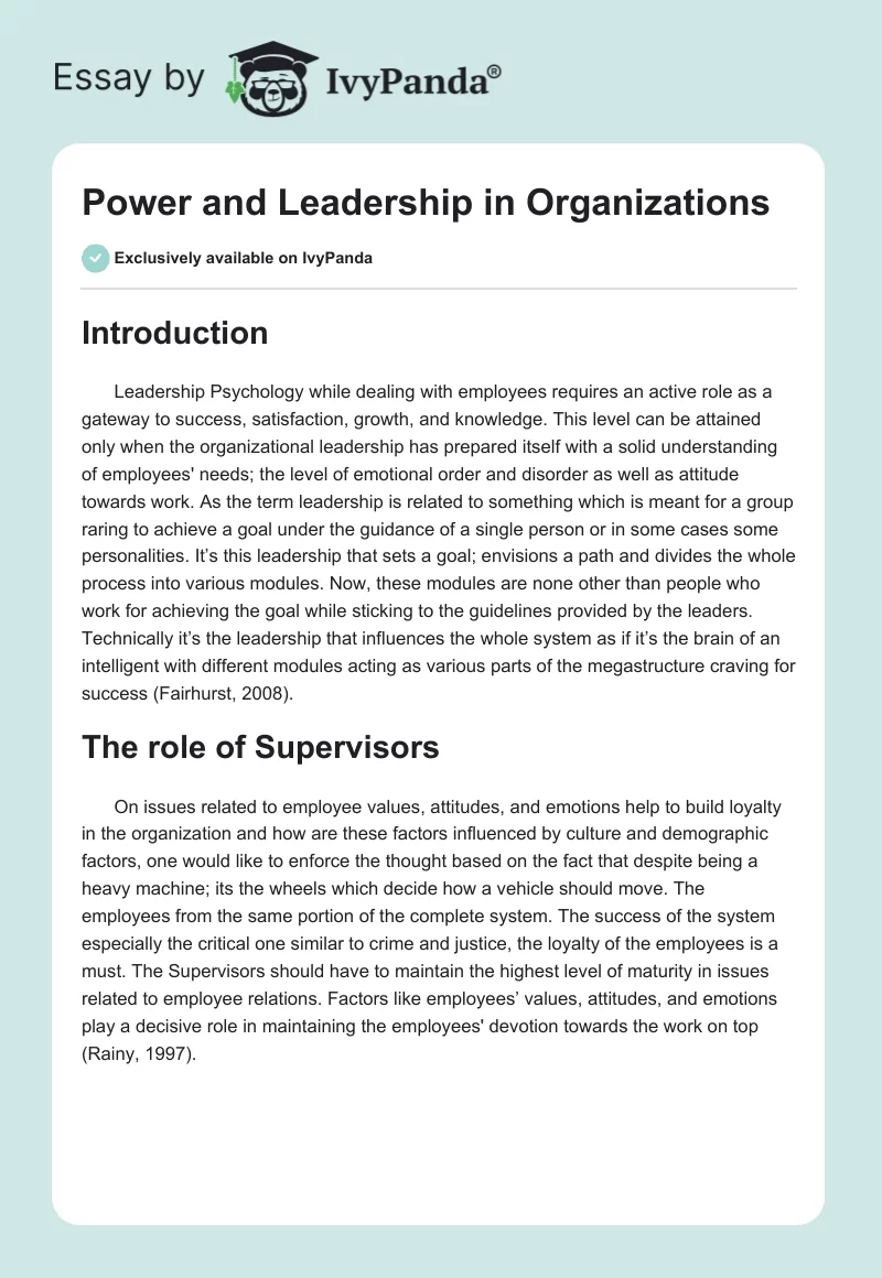 Power and Leadership in Organizations. Page 1