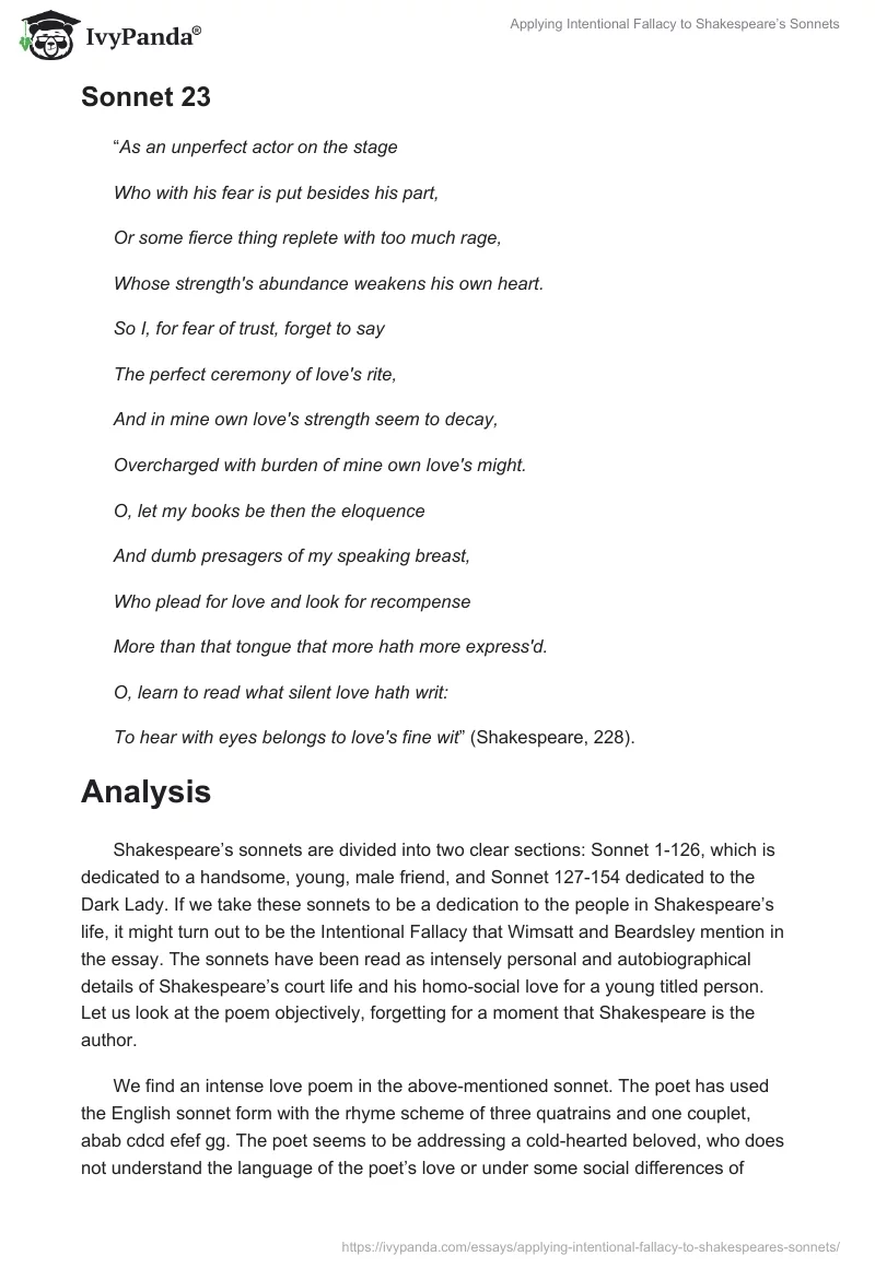 Applying Intentional Fallacy to Shakespeare’s Sonnets. Page 3