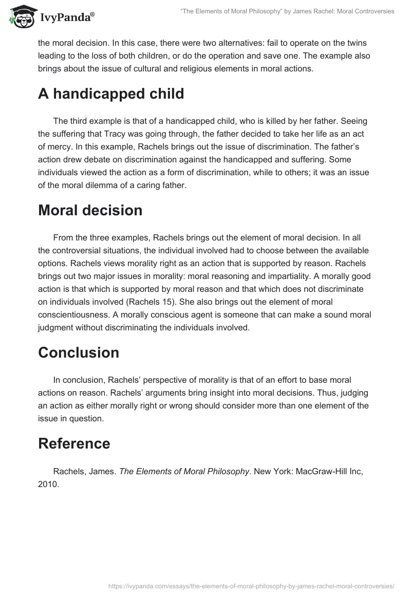 “The Elements of Moral Philosophy” by James Rachel: Moral Controversies. Page 2
