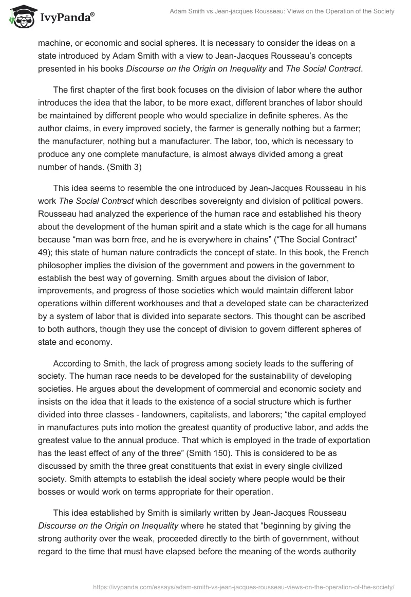 Adam Smith vs Jean-jacques Rousseau: Views on the Operation of the Society. Page 2