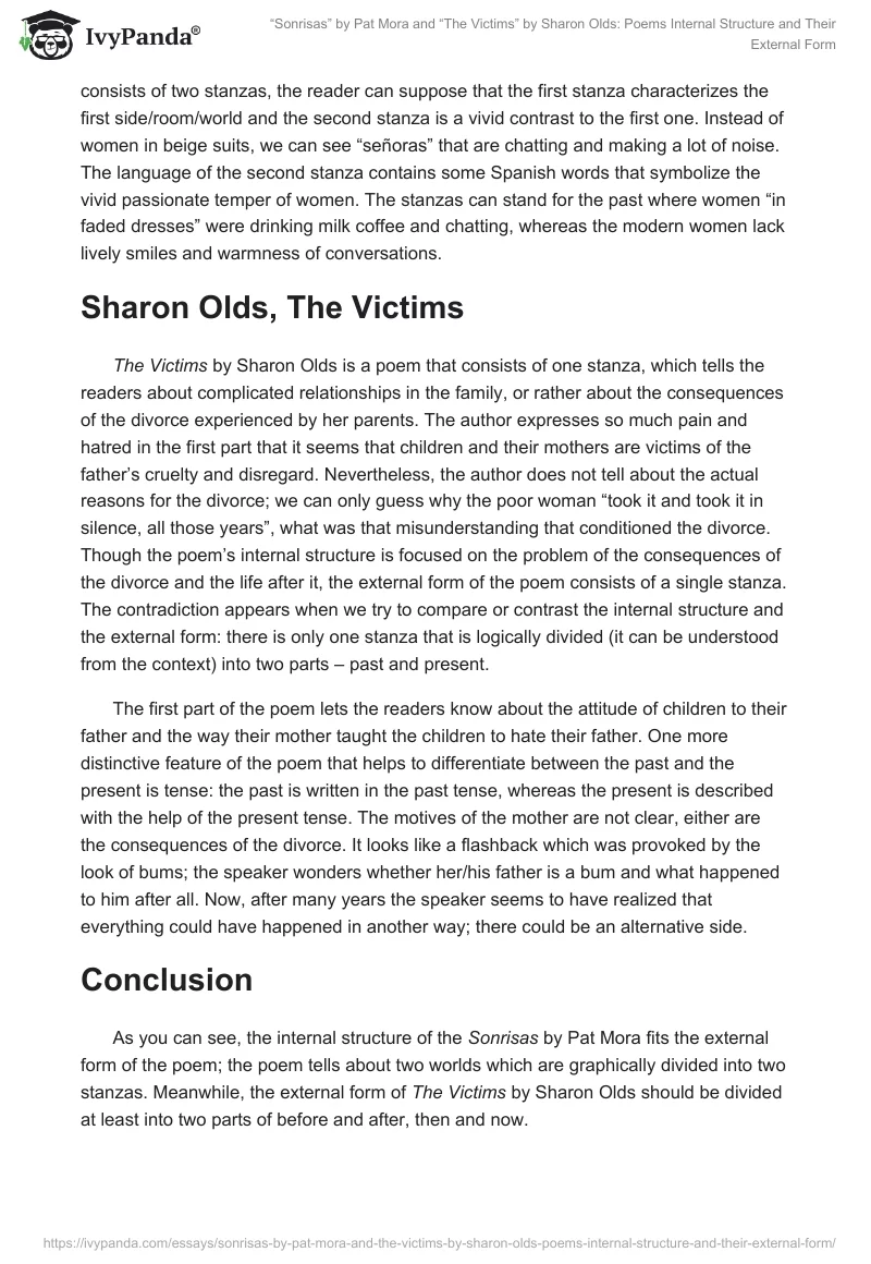 “Sonrisas” by Pat Mora and “The Victims” by Sharon Olds: Poems Internal Structure and Their External Form. Page 2