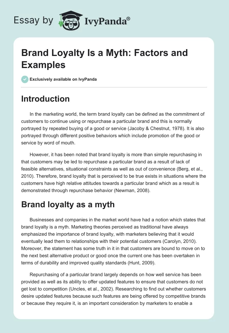 Brand Loyalty Is a Myth: Factors and Examples. Page 1