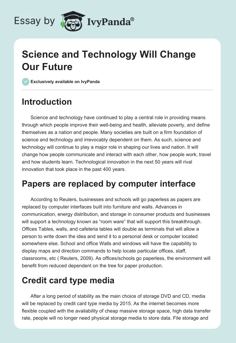 Science and Technology Will Change Our Future. Page 1