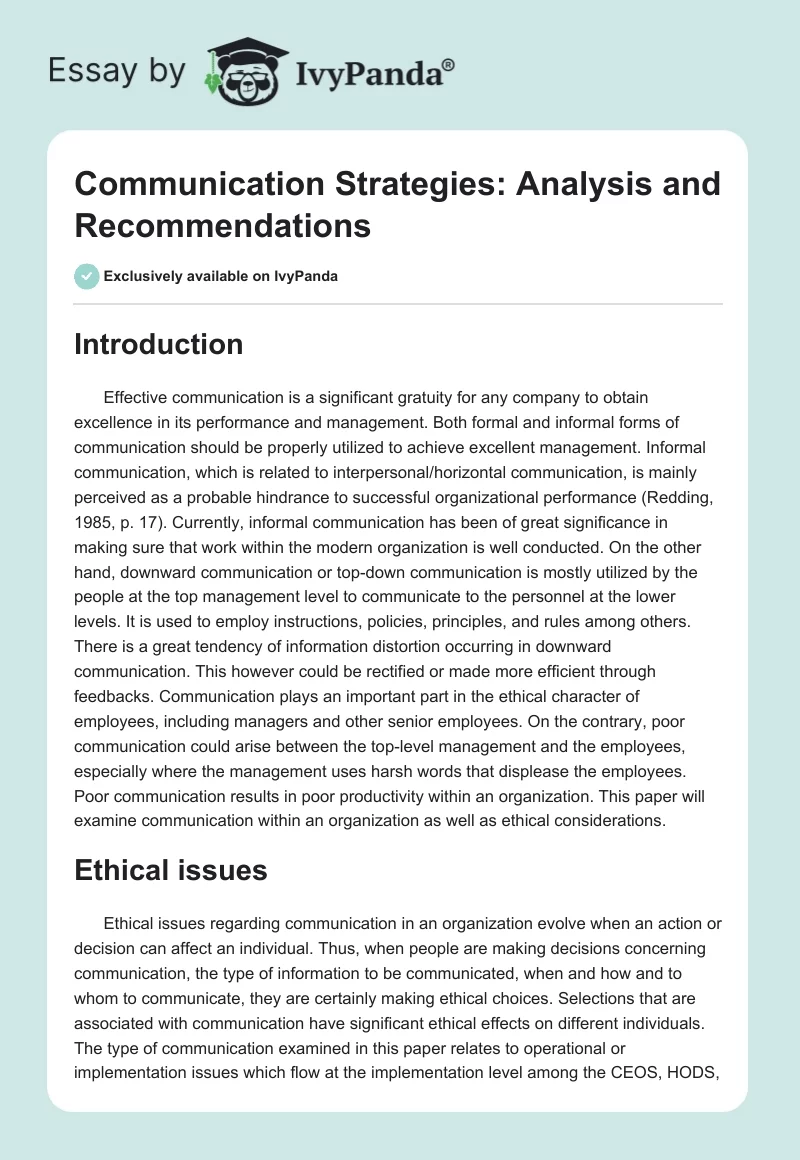 Communication Strategies: Analysis and Recommendations. Page 1