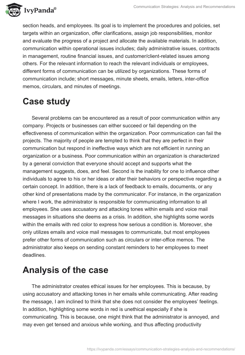 Communication Strategies: Analysis and Recommendations. Page 2