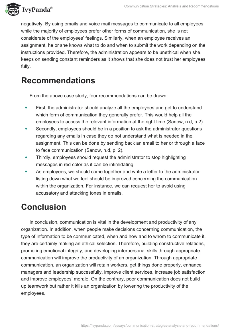 Communication Strategies: Analysis and Recommendations. Page 3
