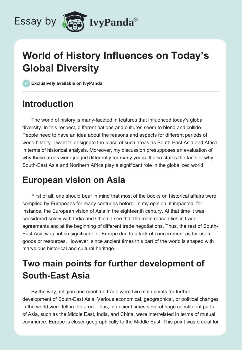 World of History Influences on Today’s Global Diversity. Page 1