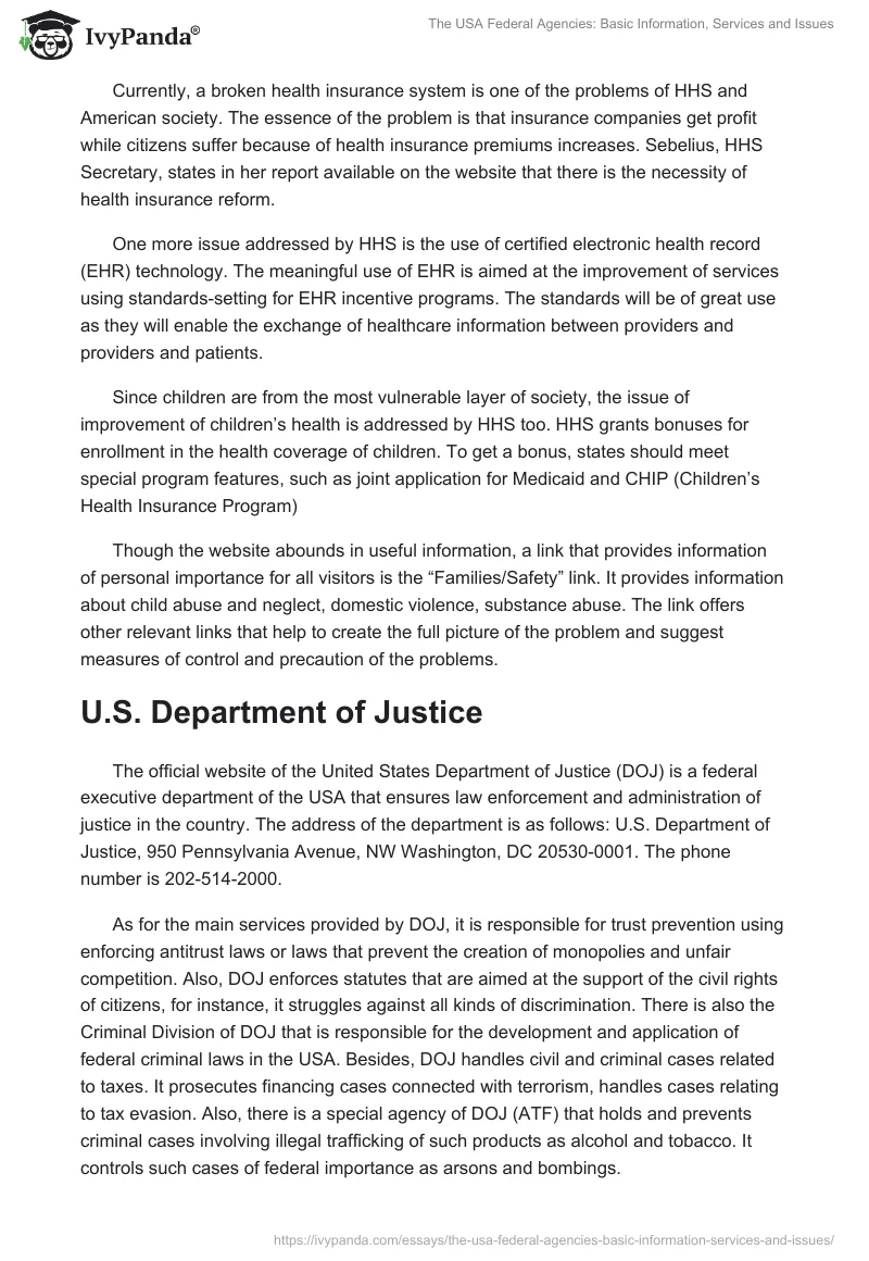 The USA Federal Agencies: Basic Information, Services and Issues. Page 2