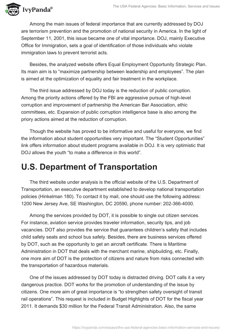 The USA Federal Agencies: Basic Information, Services and Issues. Page 3