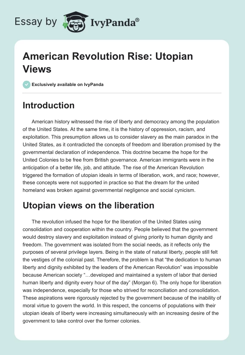 American Revolution Rise: Utopian Views. Page 1