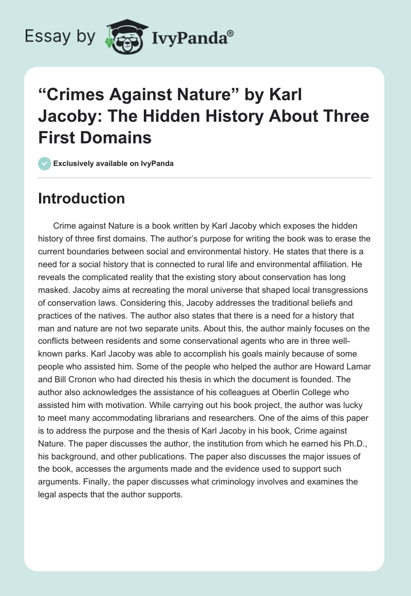 “Crimes Against Nature” by Karl Jacoby: The Hidden History About Three First Domains. Page 1