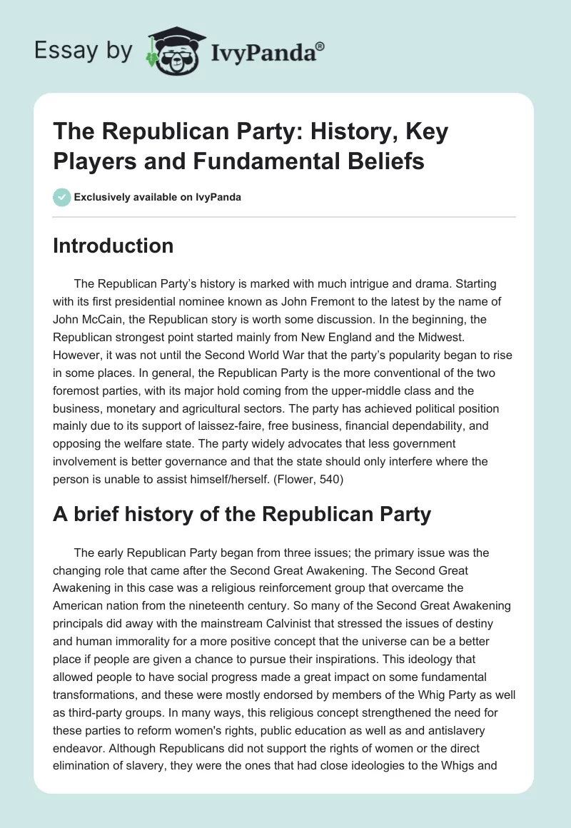 The Republican Party: History, Key Players and Fundamental Beliefs. Page 1