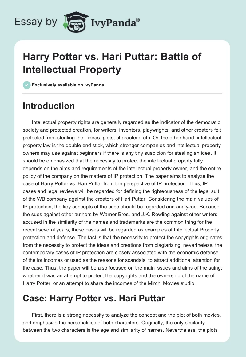 Harry Potter vs. Hari Puttar: Battle of Intellectual Property. Page 1