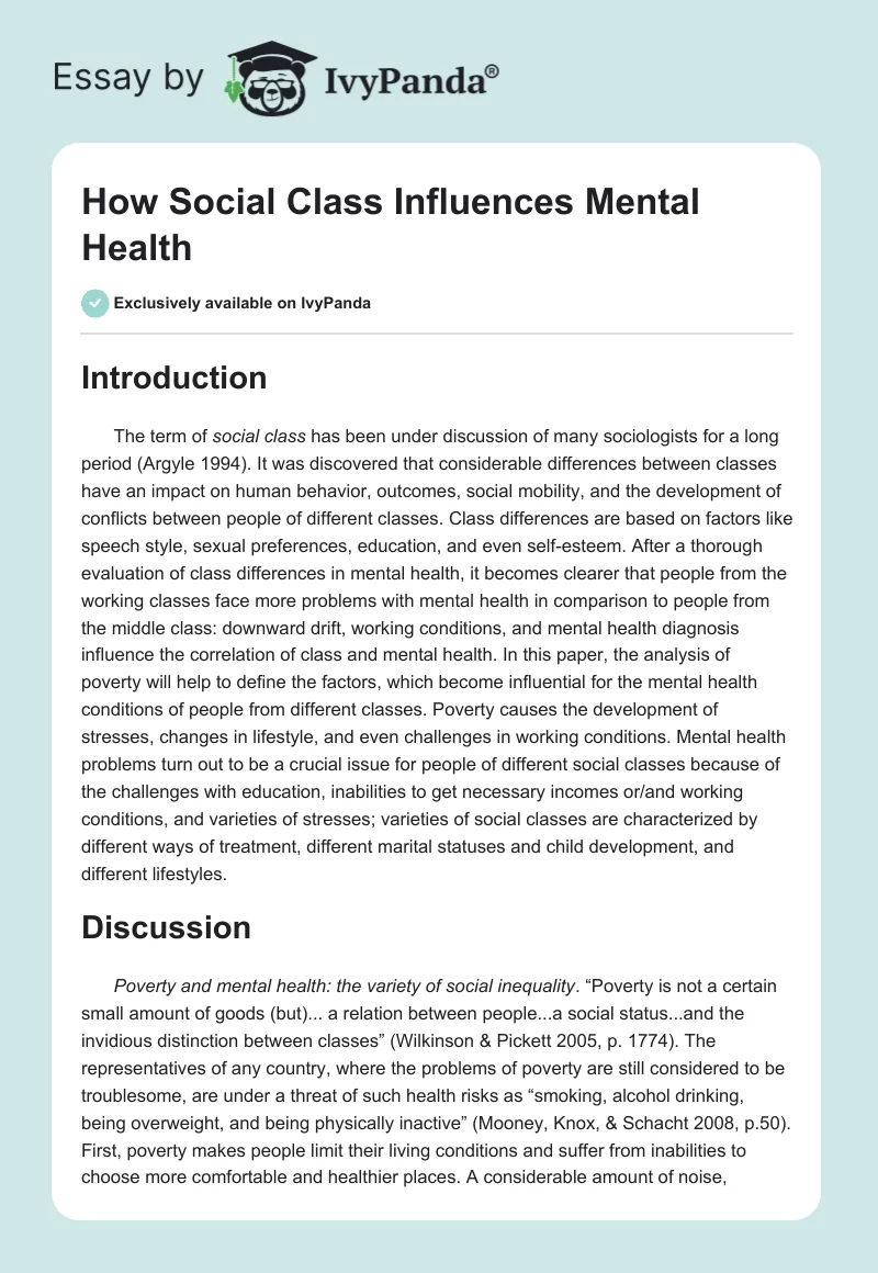 How Social Class Influences Mental Health. Page 1