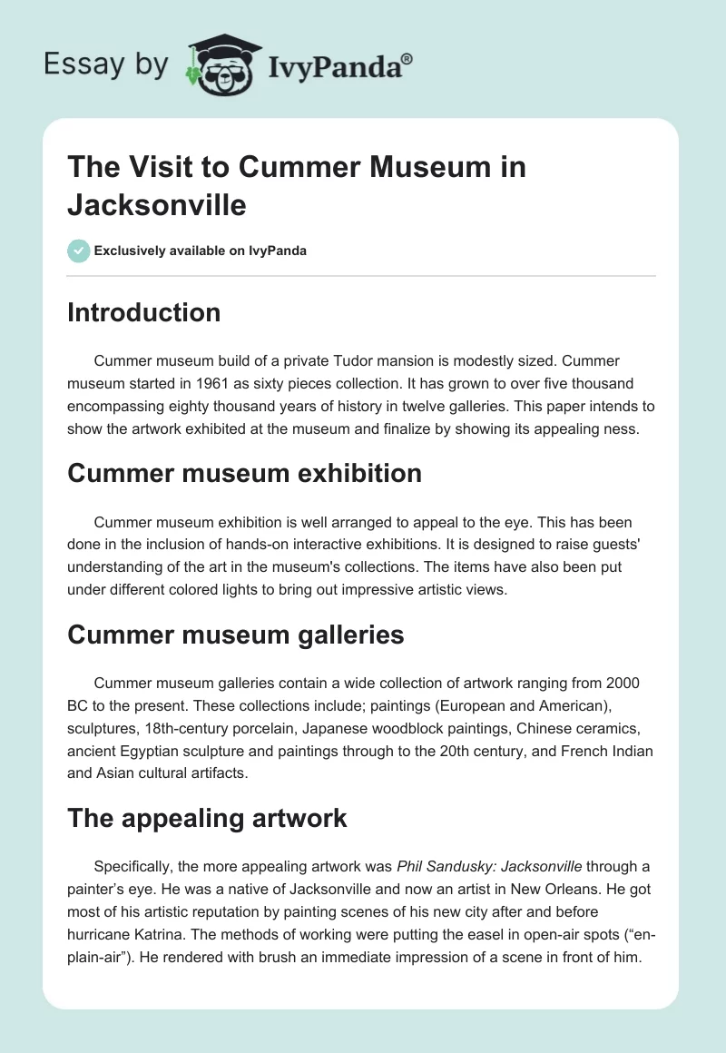 The Visit to Cummer Museum in Jacksonville. Page 1