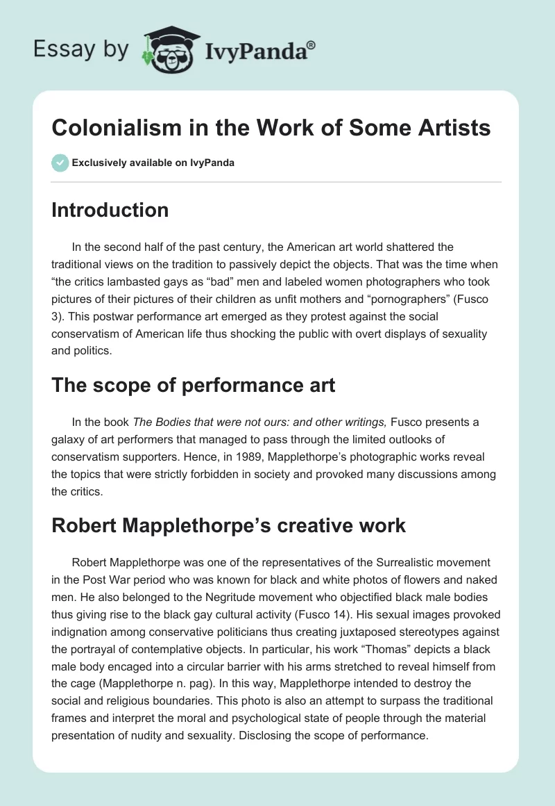 Colonialism in the Work of Some Artists. Page 1