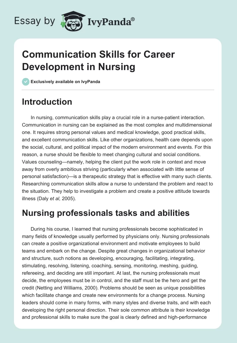 Communication Skills for Career Development in Nursing. Page 1