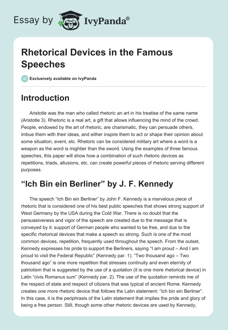 Rhetorical Devices in the Famous Speeches. Page 1