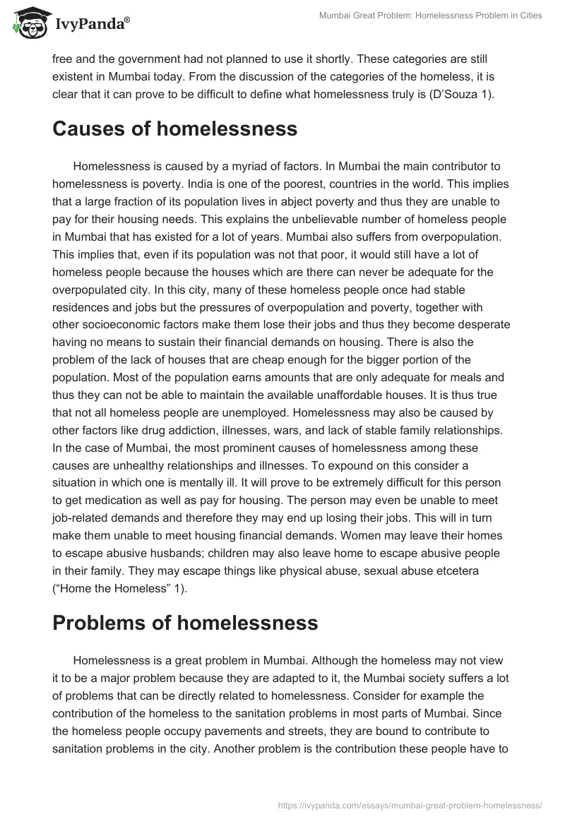 Mumbai Great Problem: Homelessness Problem in Cities. Page 2