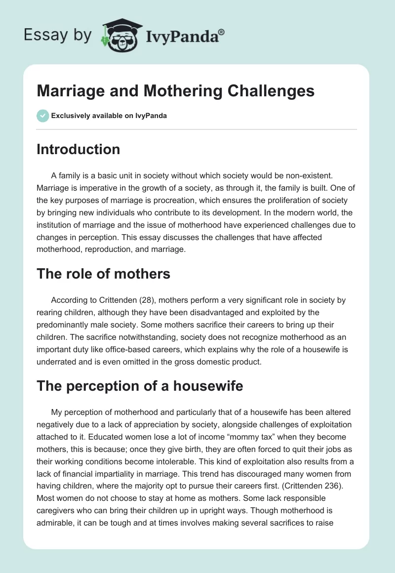 Marriage and Mothering Challenges. Page 1