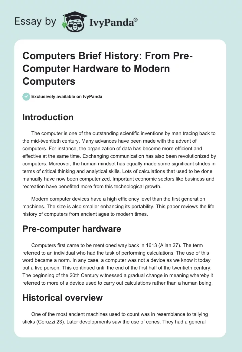 Computers Brief History: From Pre-Computer Hardware to Modern Computers. Page 1