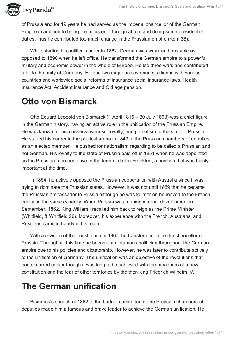 The History of Europe: Bismarck’s Goals and Strategy After 1871. Page 3