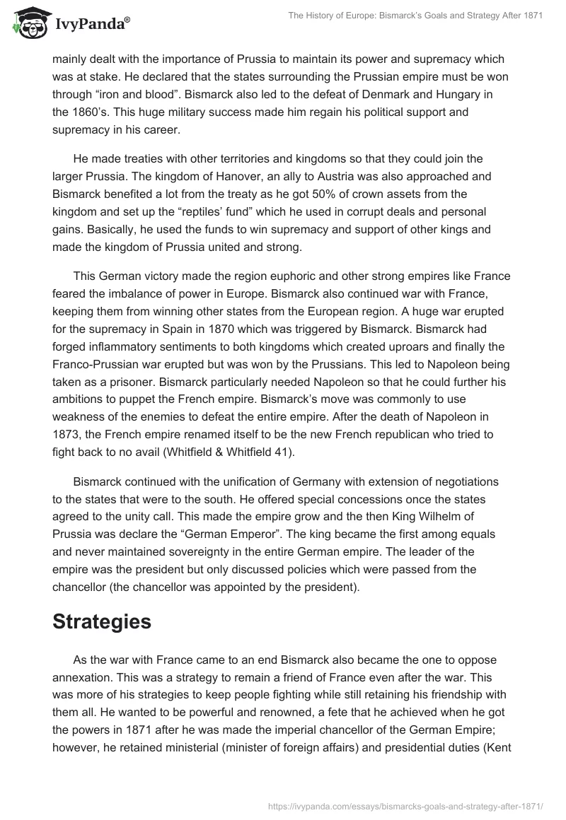 The History of Europe: Bismarck’s Goals and Strategy After 1871. Page 4