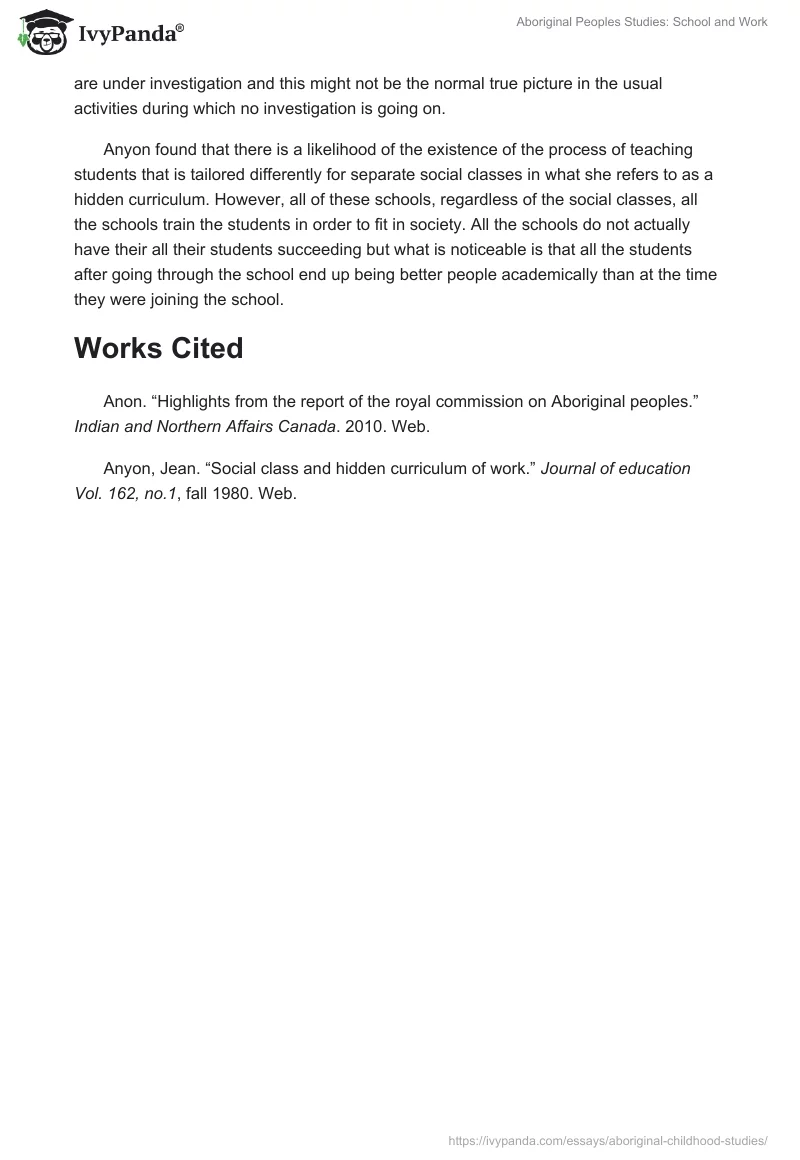 Aboriginal Peoples Studies: School and Work. Page 5
