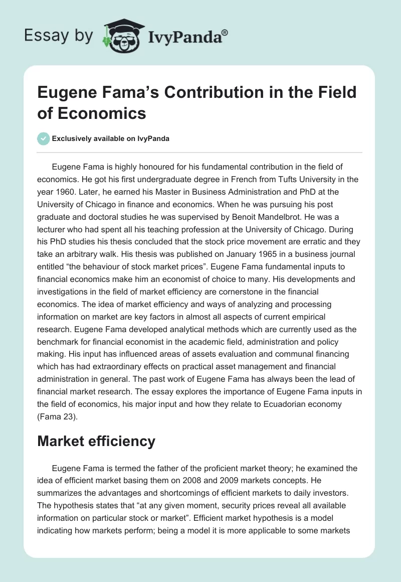 Eugene Fama’s Contribution in the Field of Economics. Page 1